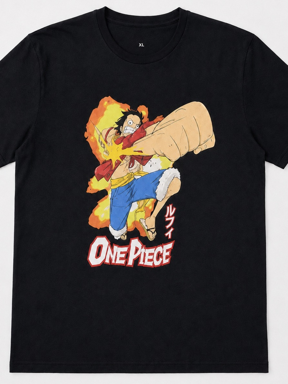 One Piece Luffy Punch Graphic T-Shirt Black Men’s XL Anime Manga Tee
